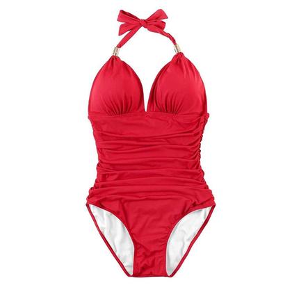 Imagem de Conjunto feminino sexy de cor sólida oco siamês biquíni com estampa de biquíni