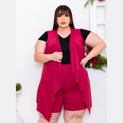 Imagem de Conjunto Feminino Shorts Colete Liso Plus Size Extra Grande Verão