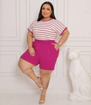 Imagem de Conjunto Feminino Shorts e Blusa Plus Size Verão Listrado