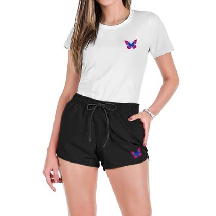 Imagem de Conjunto Feminino Verão Moda Praia Camiseta Algodão Short Tactel Estampada