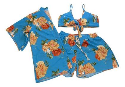 Imagem de Conjunto Feminino Verão Plus Size Três Peças Shorts Cropped Com Bojo E shorts Casual Moderno Moda Praia