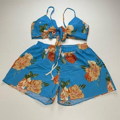 Imagem de Conjunto Feminino Verão Plus Size Três Peças Shorts Cropped Com Bojo E shorts Casual Moderno Moda Praia