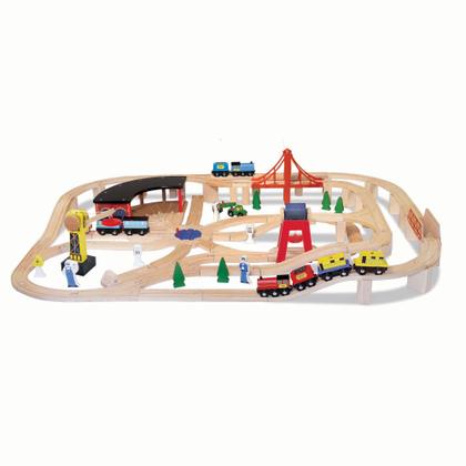 Imagem de Conjunto ferroviário de madeira Melissa & Doug 130 peças por mais de 3 anos