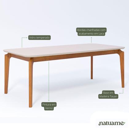 Imagem de Conjunto Ficus 2,10 com 8 Cadeiras Buriti Perfeito para Salas Grandes Madeira/Off White/Linho Cru