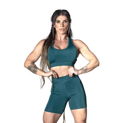 Imagem de Conjunto Fitness Academia Ioga Corrida Ginástica Swift - Top Nadador + Shorts com Recorte - Verde