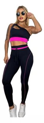 Imagem de Conjunto Fitness Com 2 Top De Um Ombro Só E Calça Com Vivo