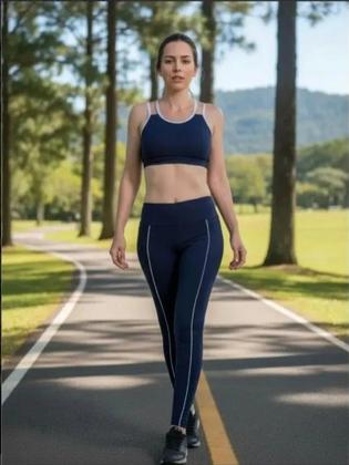 Imagem de Conjunto Fitness Feminino Azul Top + Legging  Esportivo Academia