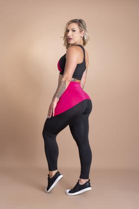 Imagem de Conjunto Fitness Feminino Calça Legging Cintura Alta Com Detalhe E Top Cropped Faixa Moda Academia F7 NEW STYLE