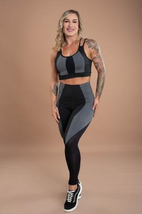 Imagem de Conjunto Fitness Feminino Calça Legging Cintura Alta Detalhe Recorte E Top Cropped Trançado Costas Academia F7 NEW STYLE