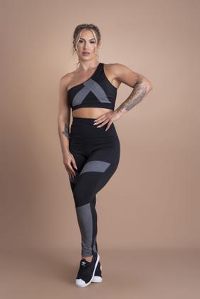 Imagem de Conjunto Fitness Feminino Calça Legging Detalhe Cintura Alta E Top Cropped Faixa Ombro Treino Academia Musculação F7 NEW STYLE