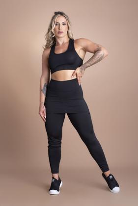 Imagem de Conjunto Fitness Feminino Calça Legging Saia Tapa Bumbum Cintura Alta E Top Nadador Liso Academia Moda Treino F7 NEW STYLE