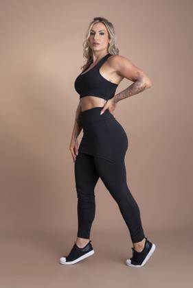 Imagem de Conjunto Fitness Feminino Calça Legging Saia Tapa Bumbum Cintura Alta E Top Nadador Liso Academia Moda Treino F7 NEW STYLE