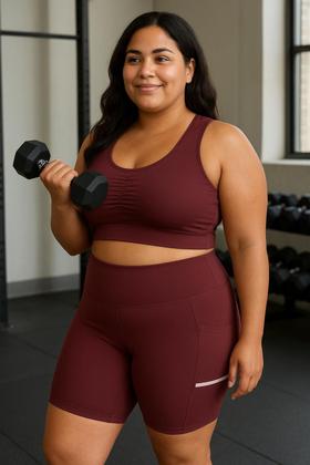 Imagem de Conjunto Fitness Plus Size Feminino Treino Academia Top Sem Bojo + Short com Bolso