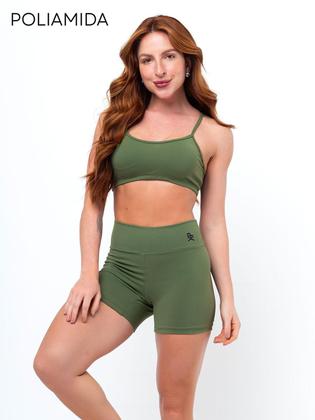 Imagem de Conjunto Fitness Top Alça e Short Legging Poliamida Cós Alto Feminino Liso Básico Academia