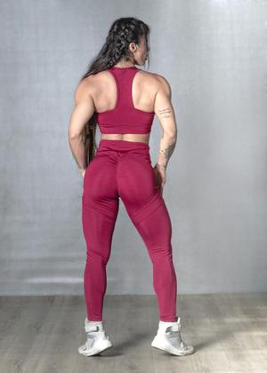 Imagem de Conjunto Fitness - Top Nadador + Calça Legging Básica - Vinho