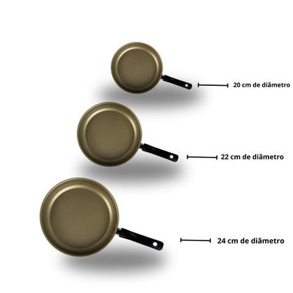 Imagem de Conjunto Frigideiras 3 Peças Antiaderentes com Tampa.