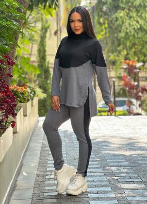 Imagem de Conjunto Frio Blusa Calça Com Gola Feminino Elegante Agasalho Lanzinha Inverno Fresquinho Achonchegante Confortavel 3102