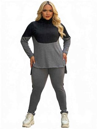 Imagem de Conjunto Frio Blusa Calça Com Gola Feminino Elegante Agasalho Lanzinho Inverno Confortavel 3102