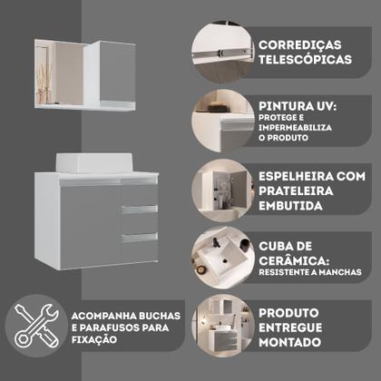 Imagem de Conjunto Gabinete Banheiro Completo Prisma 60cm - Branco / Cinza