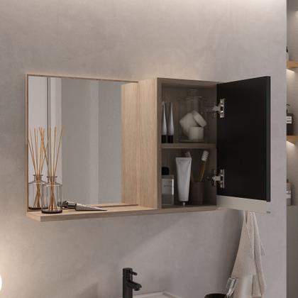 Imagem de Conjunto Gabinete Banheiro Completo Prisma 60cm - Madeirado/Preto