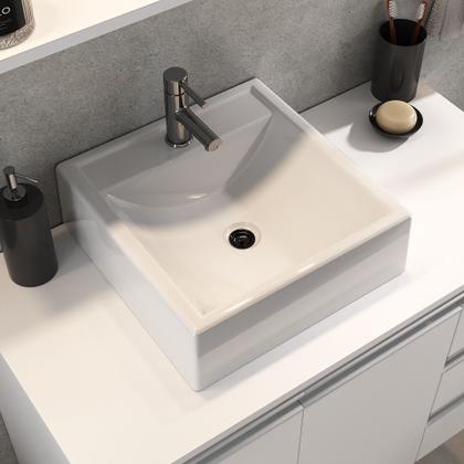 Imagem de Conjunto gabinete banheiro completo prisma 80cm branco inteiro