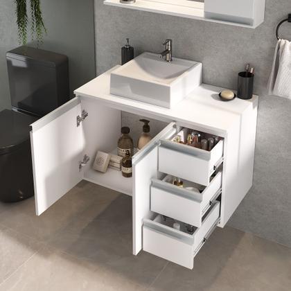 Imagem de Conjunto gabinete banheiro completo prisma 80cm branco inteiro
