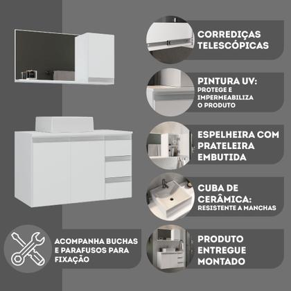 Imagem de Conjunto gabinete banheiro completo prisma 80cm branco inteiro