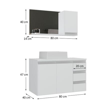 Imagem de Conjunto gabinete banheiro completo prisma 80cm branco inteiro