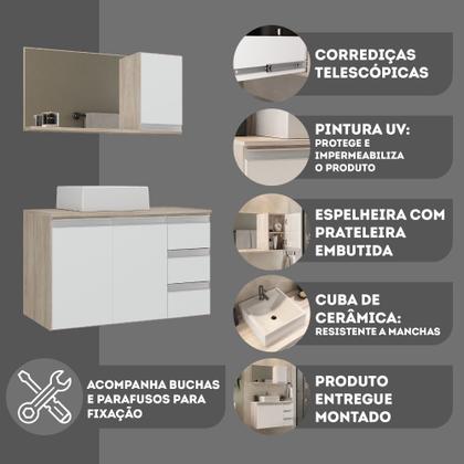 Imagem de Conjunto gabinete banheiro completo prisma 80cm madeirado/branco