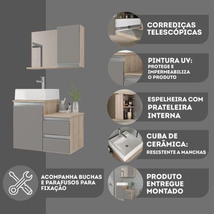 Imagem de Conjunto Gabinete Banheiro CROSS 60cm - Gabinete + Cuba + Espelheira