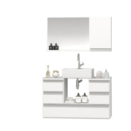 Imagem de Conjunto Gabinete Banheiro POLO 80cm Branco - Gabinete + Cuba + Espelheira + Tampo Vidro