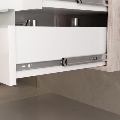 Imagem de Conjunto Gabinete Banheiro Prisma 80cm Gabinete + Cuba + Espelheira Com Vidro Madeirado Branco