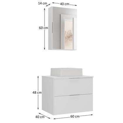 Imagem de Conjunto Gabinete Banheiro RUBI 60cm - Gabinete + Cuba + Espelheira - Branco Inteiro