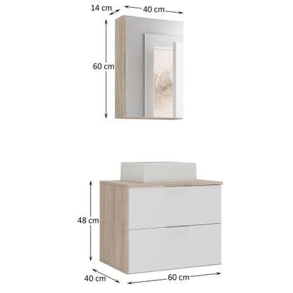 Imagem de Conjunto Gabinete Banheiro Rubi 60cm Gabinete + Cuba + Espelheira Madeirado Branco