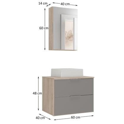 Imagem de Conjunto Gabinete Banheiro RUBI 60cm - Gabinete + Cuba + Espelheira - Madeirado/Cinza