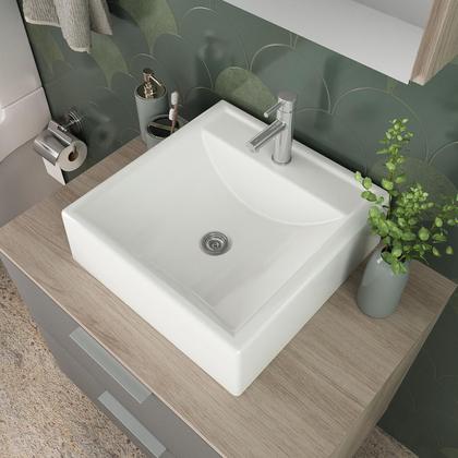 Imagem de Conjunto Gabinete Banheiro RUBI 60cm - Gabinete + Cuba + Espelheira - Madeirado/Cinza