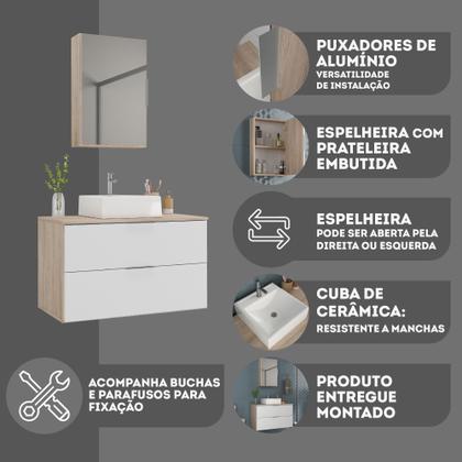 Imagem de Conjunto Gabinete Banheiro RUBI 80cm - Gabinete + Cuba + Espelheira