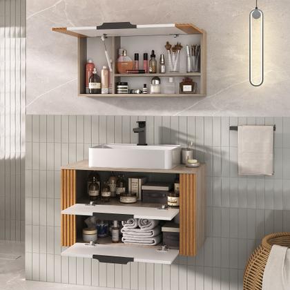 Imagem de Conjunto Gabinete Banheiro Taos 80cm RIPADO LUXO