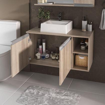 Imagem de Conjunto Gabinete Banheiro Virtus 80cm - Gabinete + Cuba + Espelheira Madeirado Inteiro