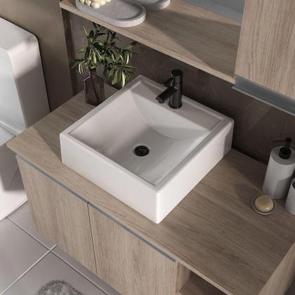 Imagem de Conjunto Gabinete Banheiro Virtus 80cm - Gabinete + Cuba + Espelheira Madeirado Inteiro