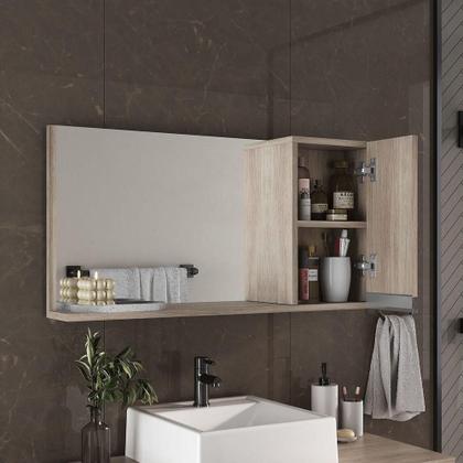 Imagem de Conjunto Gabinete Banheiro Virtus 80cm - Gabinete + Cuba + Espelheira Madeirado Inteiro