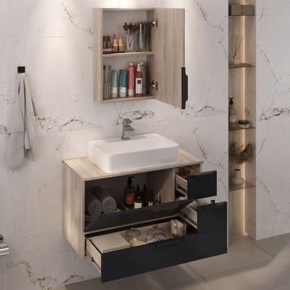 Imagem de Conjunto Gabinete Banheiro YARIS 80cm LUXO com Cuba Gigante