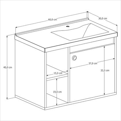 Imagem de Conjunto gabinete com espelheira e cuba para banheiro 60cm adonis preto ripado