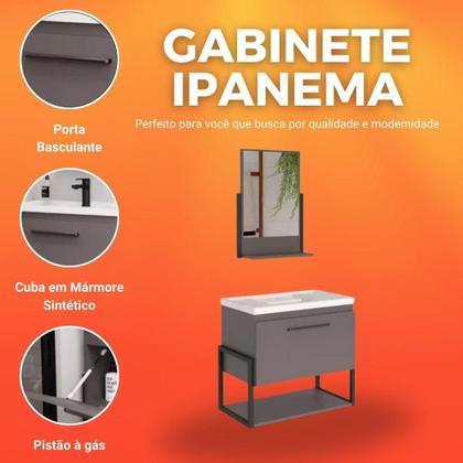 Imagem de Conjunto Gabinete de Banheiro 100% MDF 60cm Metalon Ipanema Com Espelheira E Pia Mgm Móveis