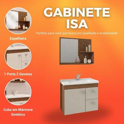 Imagem de Conjunto Gabinete de Banheiro 100% MDF Isa Com Espelheira E Pia Mgm Móveis