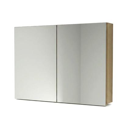 Imagem de Conjunto Gabinete de Banheiro com Cuba e Espelheira em MDF Suspenso 110cm Nature Carvalho/Branco