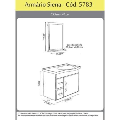 Imagem de Conjunto Gabinete de Banheiro Suspenso 55cm 2 Gavetas e 1 Porta Cuba e Espelheira Siena Branco/Preto