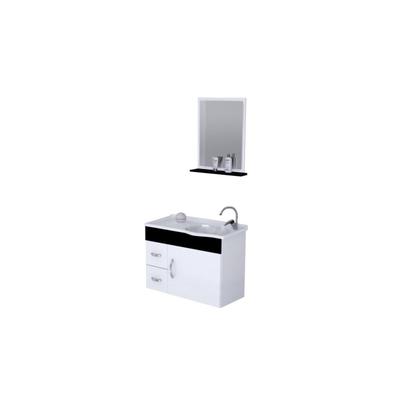 Imagem de Conjunto Gabinete de Banheiro Suspenso 55cm 2 Gavetas e 1 Porta Cuba e Espelheira Siena Branco/Preto