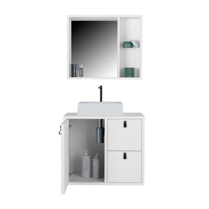 Imagem de Conjunto Gabinete para Banheiro com Cuba Sobrepor, Tampo de Vidro e Espelheira Toro 60 Cm