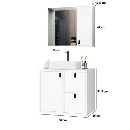 Imagem de Conjunto Gabinete para Banheiro com Cuba Sobrepor, Tampo de Vidro e Espelheira Toro 60 Cm